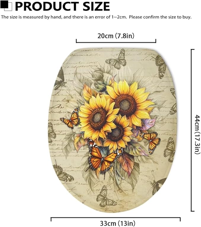Sunflower Toilet Seat Covers Elongated for Bathroom Universal Butterfly Toilet Tank Cover Replacement Washable Dust Covers Universal Toilet Tank Cover,Easy to Clean