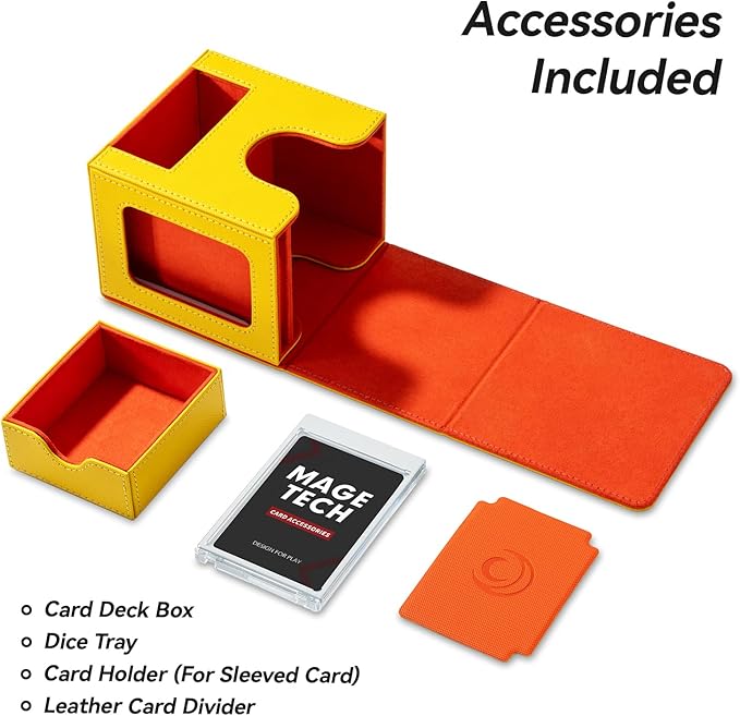 Mage Tech Card Deck Box for MTG Commander - Patented Design, Commander Display, Fits 100 Double-Sleeved Cards, 35pt Card Brick & Dice Tray - Rally