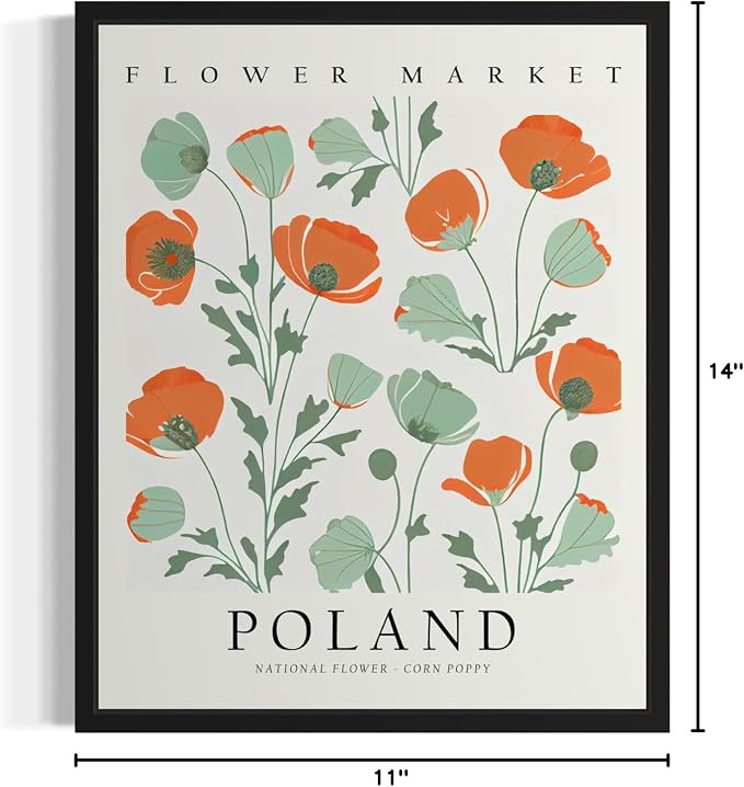 Poland Flower Market Art Print Poster, Wall Art Floral Painting Botanical Decor for Bedroom, Kitchen, Bathroom Livingroom Decoration 82B (Poland, 14"L x 11"W, Unframed)