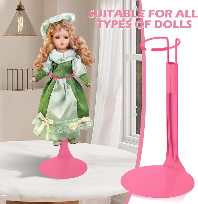 12 Pcs Doll Stand Action Figure Stands with Expandable Waist Wire for 8" to 12" Dolls and Action Figure(Rose Pink)