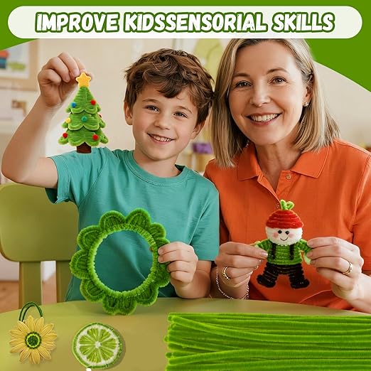 200pcs Moss Green Pipe Cleaners,Art and Craft Supplies,Chenille Stems,Limpia Pipas,Fake Flowers for Decor,Christmas Birthday Gift for Art Supplies for Projects Creative,Toys for Ages 8-13