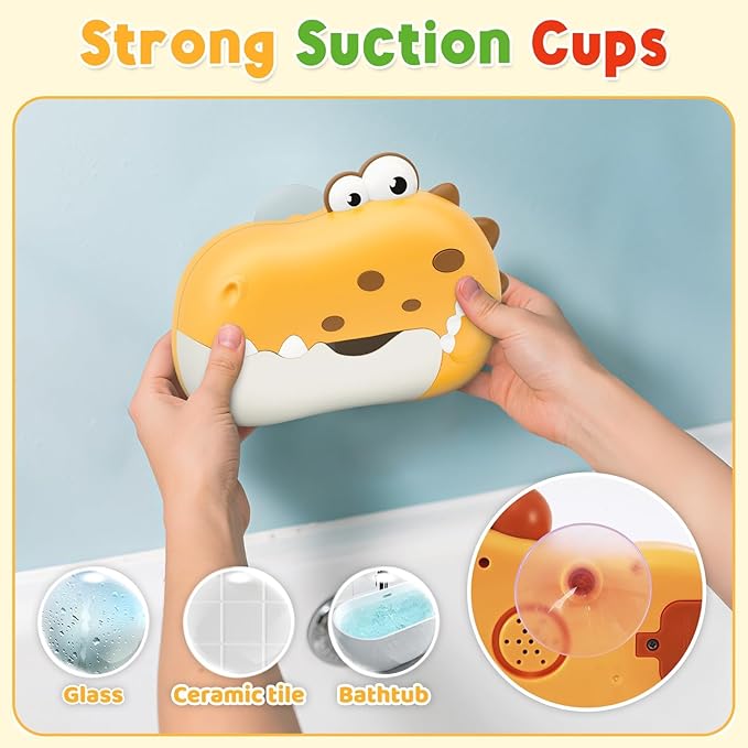 Baby Bath Toys, Rechargeable Dinosaur Bath Bubble Machine with Music, Bathtime Bathtub Toys for Toddlers Birthday Valentines Gifts, Bubble Maker Toys for Kids Ages 1-3 4-8 Baby Gifts (Yellow)