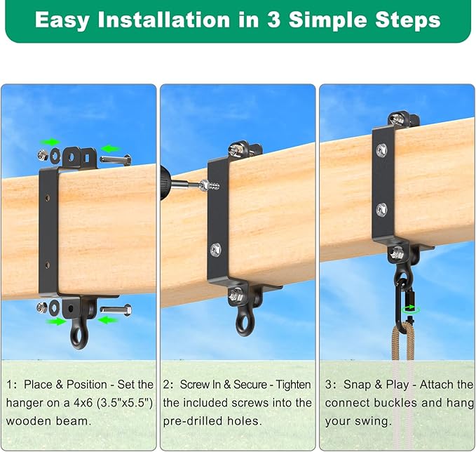 SELEWARE Heavy Duty Swing Hangers, 800lb Capacity Swing Set Accessories for 4x6 Wood Beam, Rust-Proof Metal Porch Swing Hanger for Playground, Porch Swing, Hammock & Punching Bag (Black, 2 Pcs)
