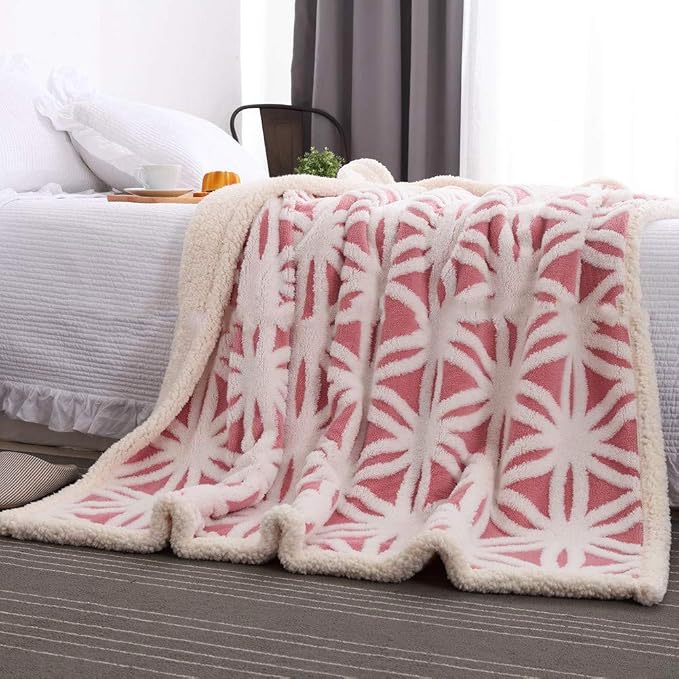 LOMAO Sherpa Fleece Blanket Gifts for Mom Dad Cozy Soft Throw Blanket for Women Men Birthday Gifts Dual Sided Couch Sofa Bed Blanket (Pink, 90''x110'')