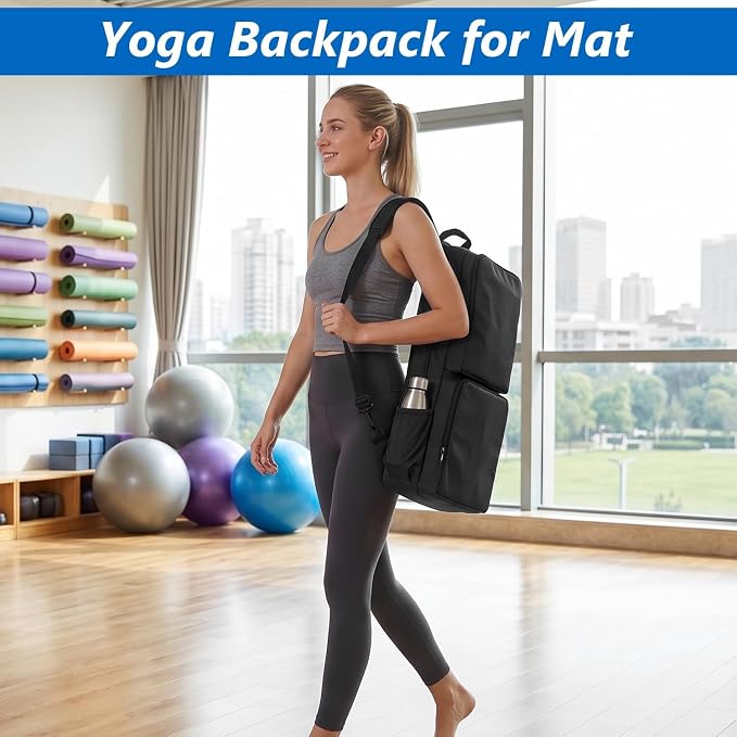 VISEMAN Yoga Mat Bag Carrier Waterproof Yoga Backpack with Multi Pockets, Lightweight Adjustable Yoga Bag for Mat, Yoga Blocks, Yoga Accessories