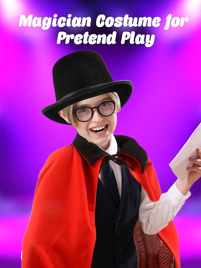 5 Pcs Kids Magic Costume Set Include Magician Hat Cape Vest Wand Gloves Magic Dress Up Outfit for Halloween Pretend Play