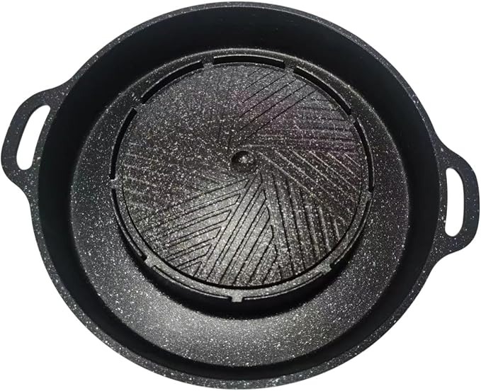 2 in 1 Round Grill Pan Korean BBQ Grill Multifunctional Non Stick Hot Pot BBQ Stoves Outdoor Barbecue Meat Tray for Party Home, S