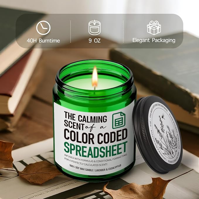 Funny Gifts for Accountant Men Women Candle, The Calming Scent of A Color Coded Spreadsheet, Humor Excel spreadsheet Candles Gift for Coworkers CPA Boss Data Analyst Marketing Specialist-18