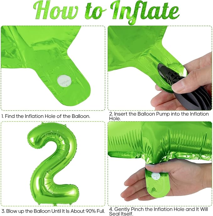 Dinosaur Green Number 2 Balloon, 40 Inch Big Large Foil Helium Green Number Balloon with 4 Pcs Mini Dinosuar, Dinosuar Balloons Set for 2 Year Old Birthday Party Decorations Supplies