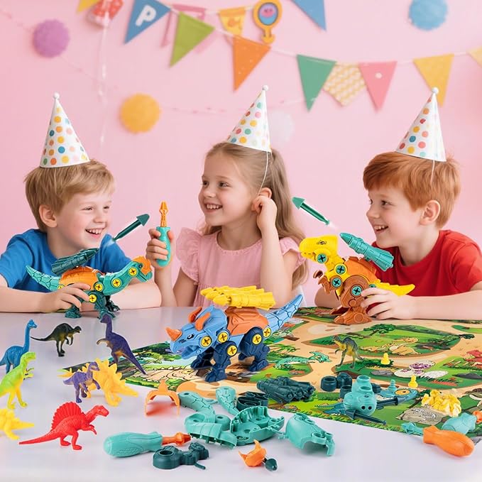 Dinosaur Toys for 3 4 5 6 7 8 Year Old Boys, Take Apart Dinosaur Toys for Kids STEM Educational Construction Building Kids Toy with Detachable, Party Christmas Birthday Easter Gifts Boys Girls
