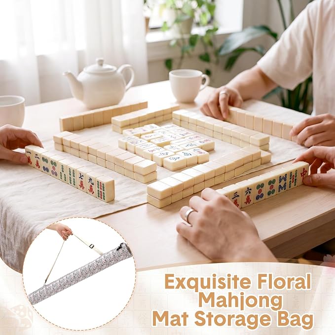 Shinylin 35 Inch Mahjong Mat Carrying Bag with Strap, Printed Drawstring Mahjong Holder Bag Outdoor Travel Canvas Storage for Board Games, Yoga Mats, Tripod