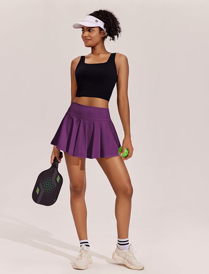 PINSPARK Womens Tennis Skirt 14" Pleated Athletic Golf Skorts with Pockets | High Waist, Tummy Control, Mini, Breathable, Lightweight, Soft, Built in Shorts, Pickleball, Casual