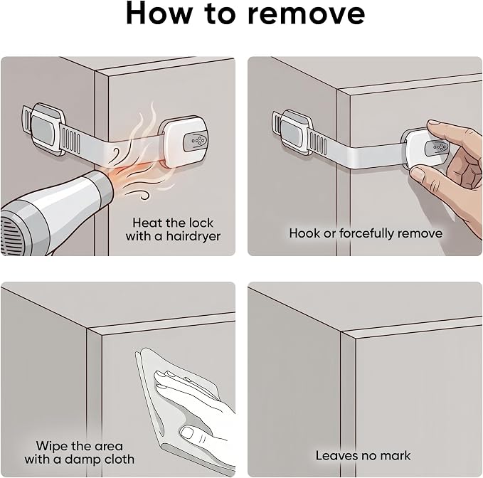 6 pcs Multi-Use Adhesive Straps Locks No tools and drilling - Childproofing Baby Proofing Cabinet Latches for Drawers, Doors, Toilet Seat, Dishwasher, Cupboard, Fridge, Oven,Trash Can