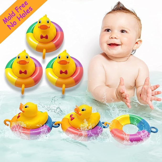 Duck Tubing Floating Bath Toys Mold Free No Holes Bathtub Float Play Connecting Rings with Ducks for Baby Toddlers and Kids