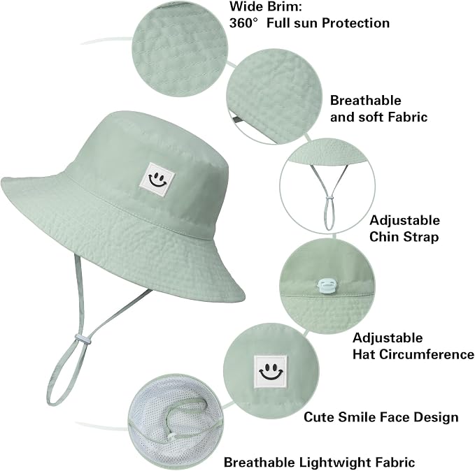 MaxNova Baby Sun Hat Smile Face UPF 50+ Toddler Bucket Hat for Boys Girls 0-7 Years