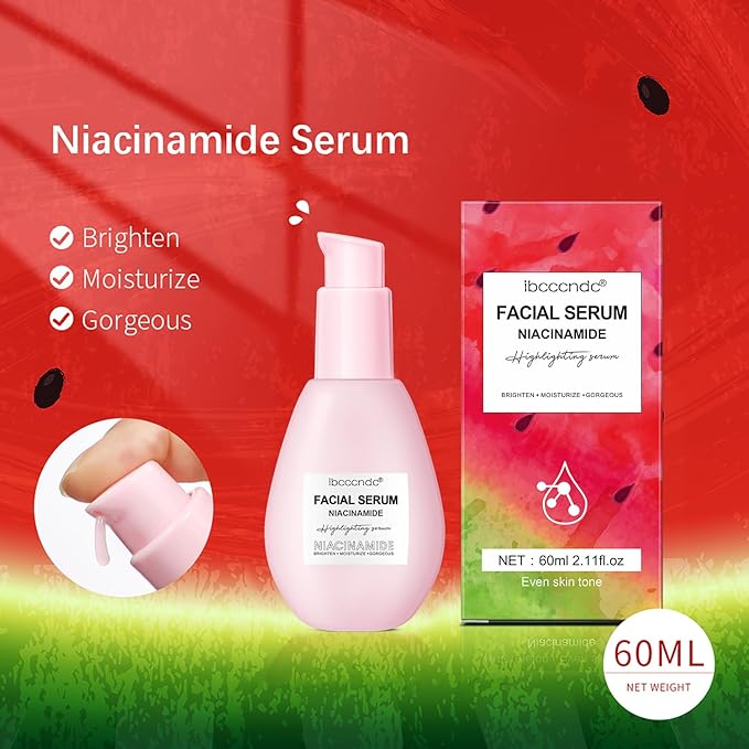 75ML Watermelon Niacinamide Face Serum, Hydrating Facial Serum With Hyaluronic Acid,Glycerin and Vitamin E,Liquid Highlighter for Skin Care