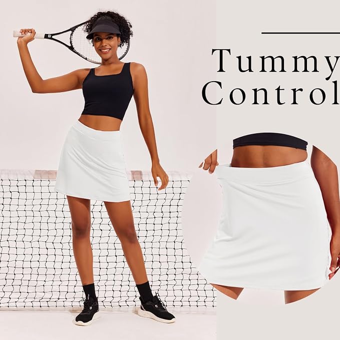 Ekouaer 16" Skorts for Women with Pockets Golf Pickleball Tennis Skirt | Silicone Grippers,2 Inner Pockets,Wide Waist,Side Slit Hem,Breathable,Soft,Lightweight