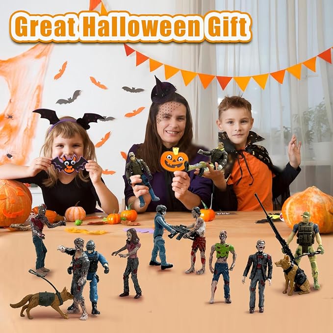 Army Men VS Zombie Action Figures, Realistic 6 Zombie Toys Playset 6 Army Toy Set with 2 Dog Figures, Halloween Decor for Boys 4-7 (14PCS)