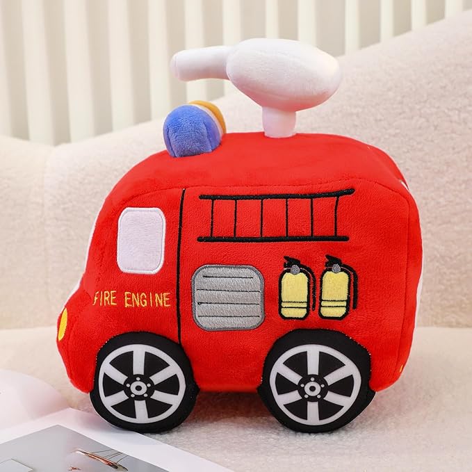 Soft Plush Fire Engine Stuffed Truck Toy Super Cute Rescue Vehicle Plushie Excellent Gifts for Kids or Birthday Party 10 Inches (Fire Engine)