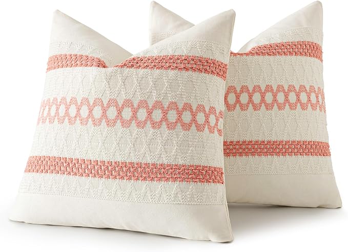 MIULEE Set of 2 Coral Red Boho Decorative Pillow Covers 20x20 Inch | Farmhouse Couch Throw Pillows Modern Spring Cotton Cushion CoversMacrame Woven Home Decor for Bed Sofa Chair