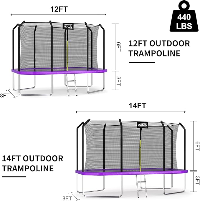 AOTOB 8×12 FT ,8×14 FT Rectangle Trampoline - Perfect Outdoor Large Trampolines for Kids - Gymnastics Style Trampoline with Enclosure Net - Supports Up to 440 lbs