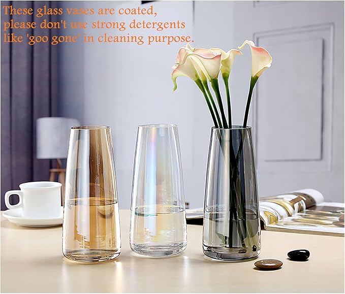 FANTESTICRYAN Modern Glass Vase, 8.7''H Decor Flower Vases, Crystal Amber | Crystal Colored Vase Fresh/Faux Floral Vases, For Home Office Table Centerpiece Decor Housewarming Wedding Gift for Lover