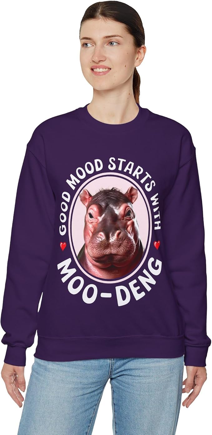 Good Mood Starts With Moo Deng Unisex Sweatshirt, Funny Moo Deng Good Mood Minimalist Men And Women Shirt