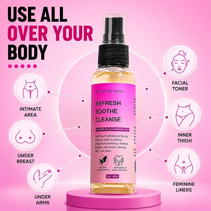 Nectar Falls Feminine Mist – Natural Odor Control Spray | Refreshing, pH-Balanced Intimate Mist for Daily Freshness | Vegan, Soothing, Alcohol-Free with Aloe & Botanical Extracts