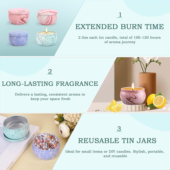 Candle Gifts,Scented Candles Christmas Gift Set for Women, 4 Pack Aromatherapy Candles for Home Scented, Natural Soy Wax Candles Gift Set for Birthday, Mother's Day, Christmas, Valentine's Day
