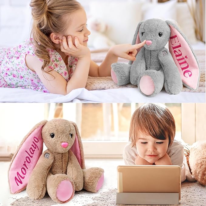 Customized Plush Bunny with Embroidered Name, Handmade Birthday Gifts for Toddlers Newborns & Kids, Personalized Stuffed Animal for Girls & Boys