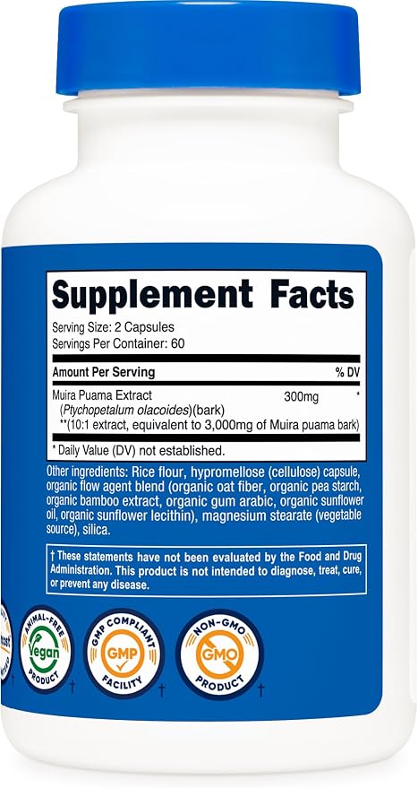 Nutricost Muira Puama Extract 120 Capsules for 60 Servings Per Bottle - Muira Puama for Men & Women, Vegan, GMO-Free, Gluten-Free