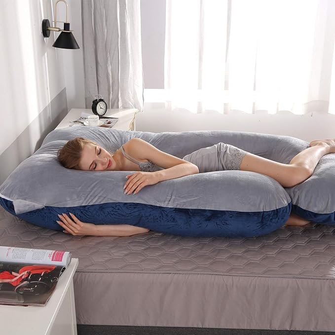 Victostar Pregnancy Pillow,57 inches U Shaped Maternity Pillow with Removable Cover Full Body Pillow Support for Back, HIPS, Legs, Belly (Blue Grey)