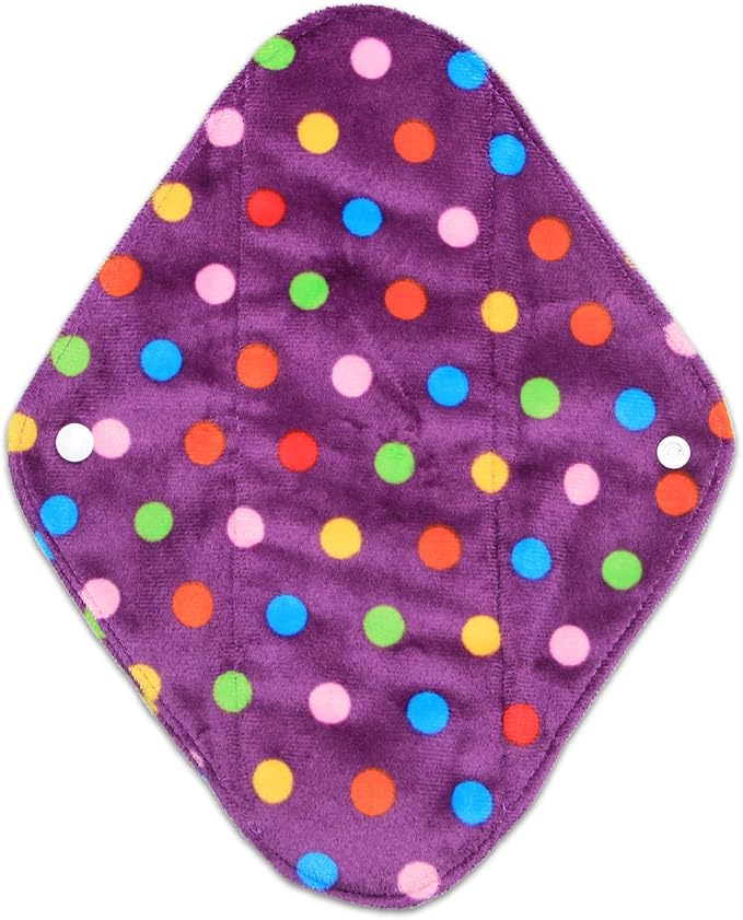 Teamoy 6Pcs 10 Inches Sanitary pad, Reusable Washable Cloth Menstrual Pads/Panty Liners with Wet Bag, Super-Absorbent, Soft and Comfortable, Perfect for General Flow(Medium, Purple Dots)
