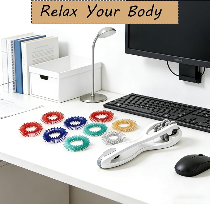 Finger Massager Roller with 10pcs Acupressure Rings - Hand Massager Tools for Finger Pain Relief, Ergonomic Hand Massager for Carpal Tunnel, Rock Climbing Recovery & Workers