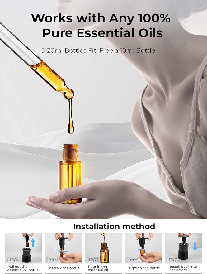 Waterless Essential Oil Diffuser: ๐ ๐๐จ๐ฅ๐จ๐ซ๐ฌ ๐๐๐ Scent Diffuser for Home&Car&Office - Portable Diffuser with 48H Battery, 4 Timers & 3 Mist Levels, Carbon Black
