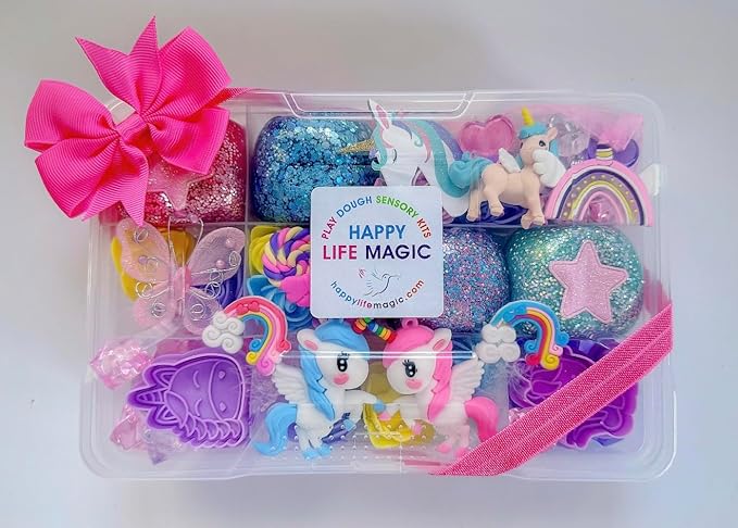 Unicorn and Rainbows Play Dough Kit, Kids Birthday gift, PlayDough kit, 3 4 5 6 7 8 9 Gift for girls, Toddler Present, playdoh kit, sensory kit, christmas gift for girls