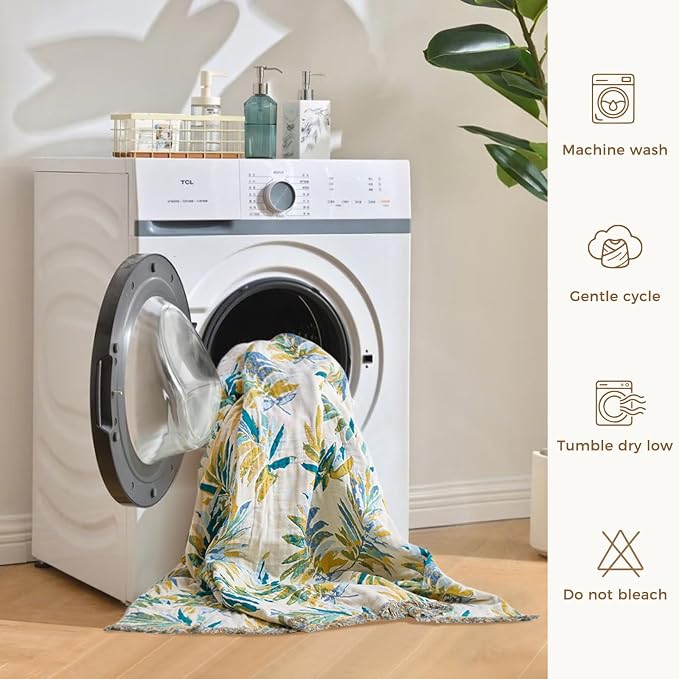 LUTBM Boho Throw Blanket for Bed 60"x80", All Season Cotton Couch Blankets | Reversible Leaves Jacquard, All-Season Twin Lightweight Breathable Quilt, For Chair Sofa Bedroom Living Room, Home Decor