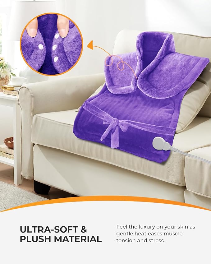 CooCoCo Back Heating Pads for Women Grandma, FSA Eligible Heat Pad for Back Pain Relief, Cute Heat Pad with 6 Heat Levels, HSA Store Approved Items, ETL Certified, Purple