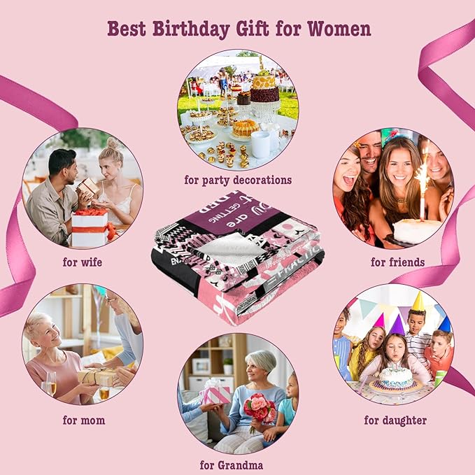 Ivivis Birthday Gifts for Women Girls Throw Blanket 60"X50", Happy Birthday Decorations for Woman, Gifts for Women Birthdays Unique, Womens Bday Gift Ideas for Her Friend Mom Sister Grandma Wife