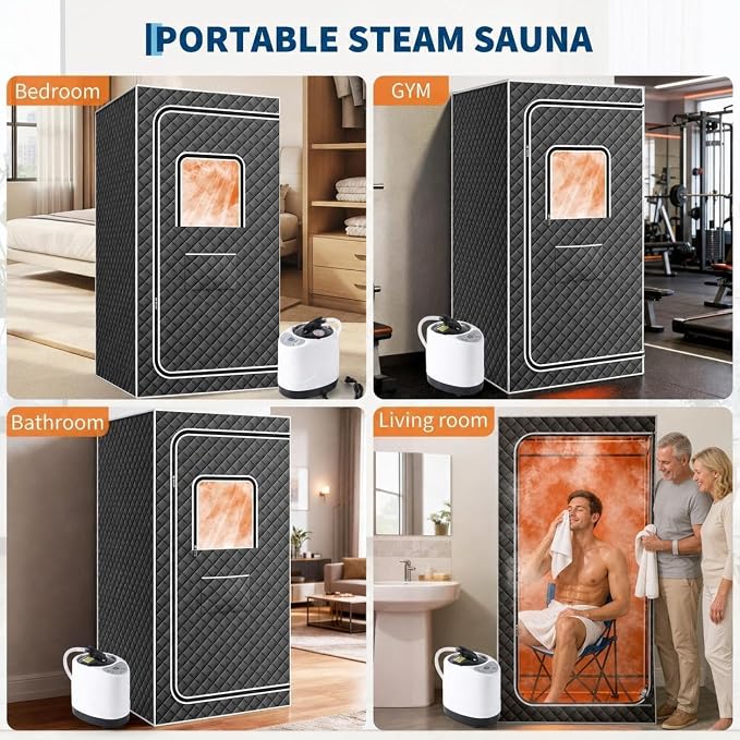 Sauna, Portable Steam Sauna Tent for Home with Remote Control, 3L-1200W Fast Heating Steam Generator and Portable Chair, 9 Levels & 99-Minute Timer Full Body Detox Relaxation Home Sauna Spa