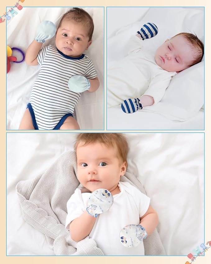 RATIVE Baby Mittens Newborn No Scratch Gloves, Organic Cotton Infant Mittens for Baby Boy & Girl, 0-6 Months