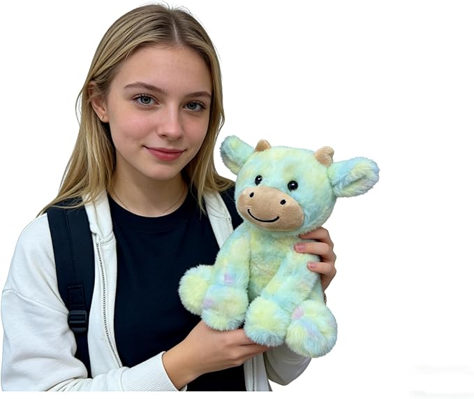 Cute Cow Plush Stuffed Animal Doll Toy 8 inch for Girls Boys (sit Cow CAI Green