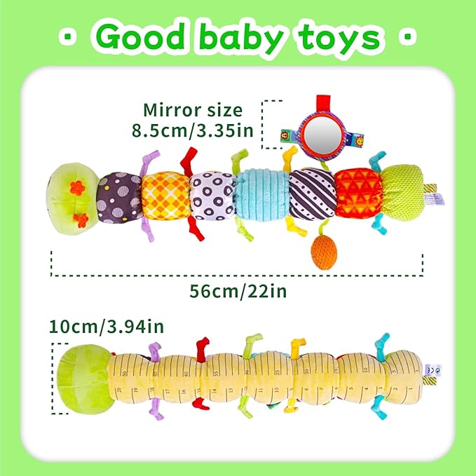 2026 Upgraded Baby Musical Plush Caterpillar Toy - Soft Sensory Toy for 0-12 Months, Tummy Time & Head-Lifting Support with Rattle, Rustling Sounds & Mirror, Ideal Baby Shower Gift