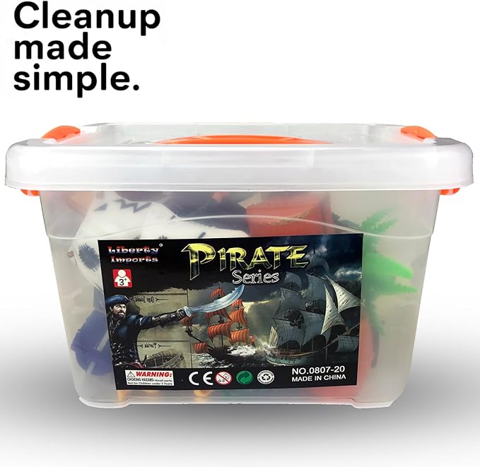 Liberty Imports Bucket of Pirate Action Figures Toys Playset with Pirate Ship, Boat, Treasure Chest, Cannons, Shark for Kids Imaginary Pretend Play