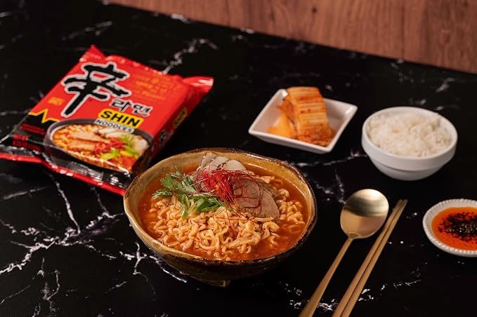 Nongshim Shin Ramyun Noodles, Spicy Korean Signature Instant Ramyun, Rich Beef Flavored Broth, Microwaveable, Korean Instant Noodles, 4.23 oz (Pack of 20), Packaging May Vary.