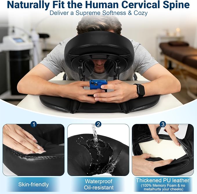 Face Down Tabletop Massage Kit with Hand Rest Pad | Adjustable Massage Headrest Face Cradle Universal Table Face Pillow for Office Desk & Spa Table Bed Portable Ergonomic Black