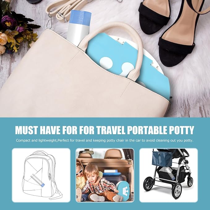 Portable Potty for Toddler Travel Foldable Potty Seat for Toddler Training Toilet for Kids Boys Girls Car Potty On The Go Potty Travel Potty Chair for Camping Park Indoor/Outdoor -105PCS Cleaning Bags