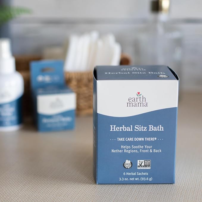 Earth Mama Postpartum Recovery Kit, Take Care Down There® Trifecta with Organic Perineal Balm, Sitz Bath & Herbal Peri Spray, 3-Piece Set