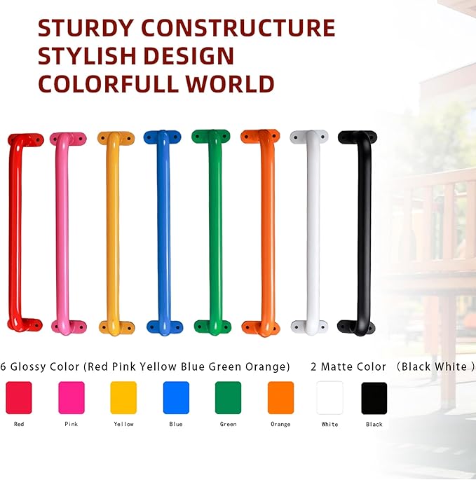 17 Inch Black Playground Accessories Handles Metal Pack of 6- Playset Handles, Swing Sets Attachment Grab Bars, Kids Hand Grips Monkey Bar for Playhouse, Treehouse, Jungle Gym