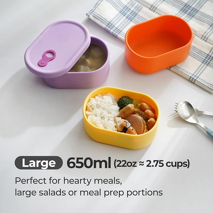 Silicone Food Container, Steam Vent, Mandarin Orange, 22 fl oz | Korean-Made, Microwave & Freezer Safe, Leakproof, Airtight, Dishwasher Safe, BPA Free